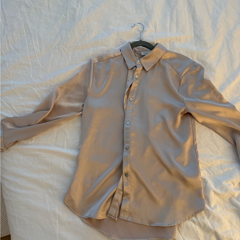 Men's Satin Button-Up Shirt in Beige